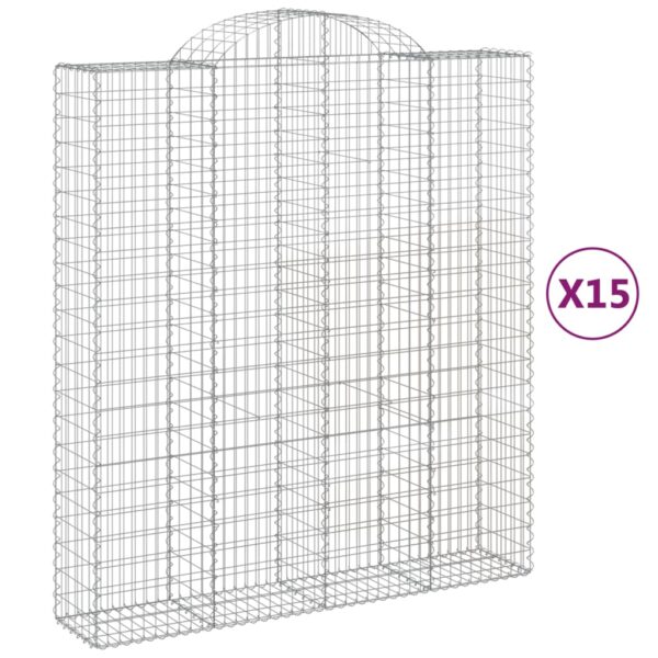 Obokane gabion košare 15 kosi 200x50x220/240cm pocinkano železo - Image 2