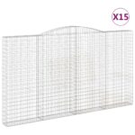 Obokane gabion košare 15kosov 400x50x220/240cm pocinkano železo - Image 2