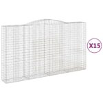 Obokane gabion košare 15 kos 400x50x220/240 cm pocinkano železo - Image 2