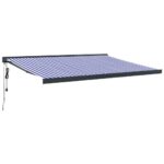 Zložljiva tenda modra in bela 4x3 m blago in aluminij - Image 2