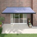 Zložljiva tenda modra in bela 4x3 m blago in aluminij