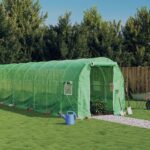 Rastlinjak z jeklenim ogrodjem zelen 48 m² 24x2x2 m