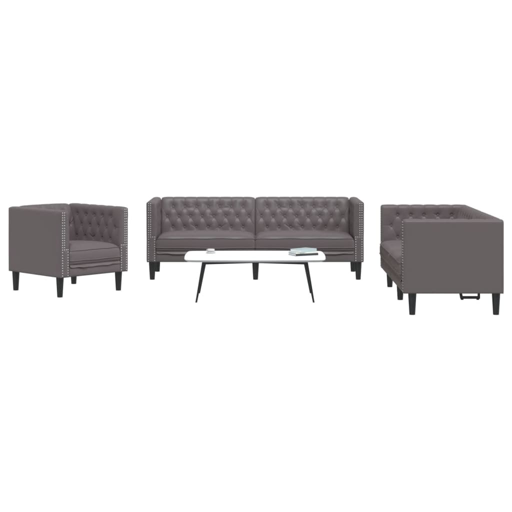 Komplet Chesterfield kavčev 3-delna sivo umetno usnje
