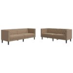 Komplet Chesterfield kavčev 2-delna kapučino um. usnje - Image 2
