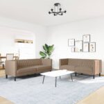 Komplet Chesterfield kavčev 2-delna kapučino um. usnje - Image 3
