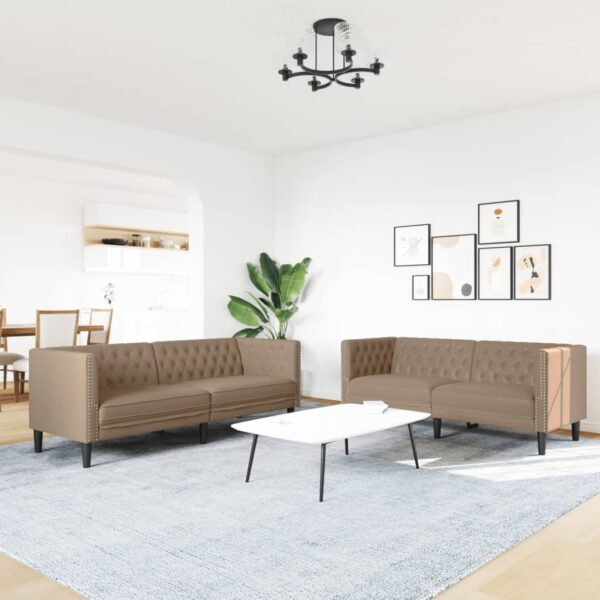 Komplet Chesterfield kavčev 2-delna kapučino um. usnje - Image 3