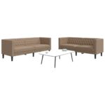 Komplet Chesterfield kavčev 2-delna kapučino um. usnje