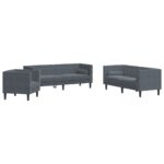 Komplet Chesterfield kavčev z vzglavniki 3-delna siv žamet - Image 2
