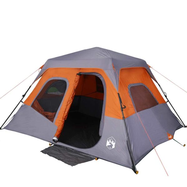 Šotor za kampiranje za 6 oseb siv in oranžen vodoodporen - Image 3