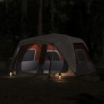 Šotor za kampiranje z LED za 10 oseb svetlo siv in oranžen - Image 3