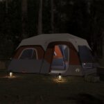 Šotor za kampiranje z LED za 9 oseb svetlo siv in oranžen - Image 3