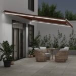 Ročno zložljiva tenda z LED rjava 600x350 cm - Image 3
