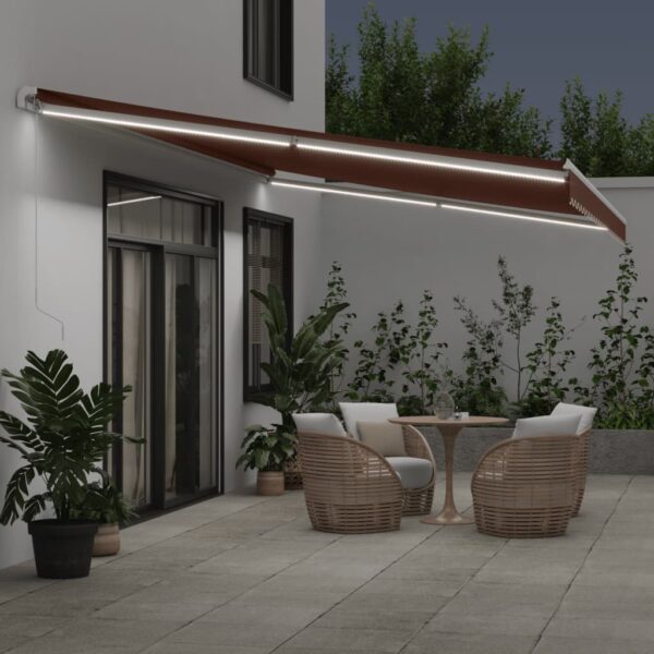 Ročno zložljiva tenda z LED rjava 600x350 cm - Image 3