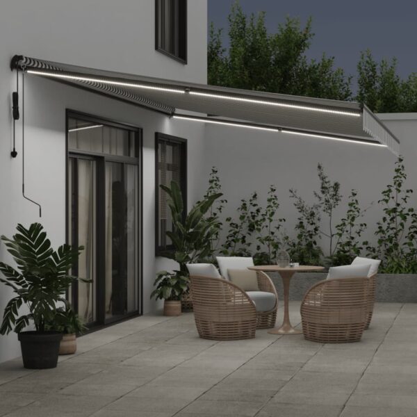 Avtomatsko zložljiva tenda z LED antracit in bela 600x350 cm - Image 3