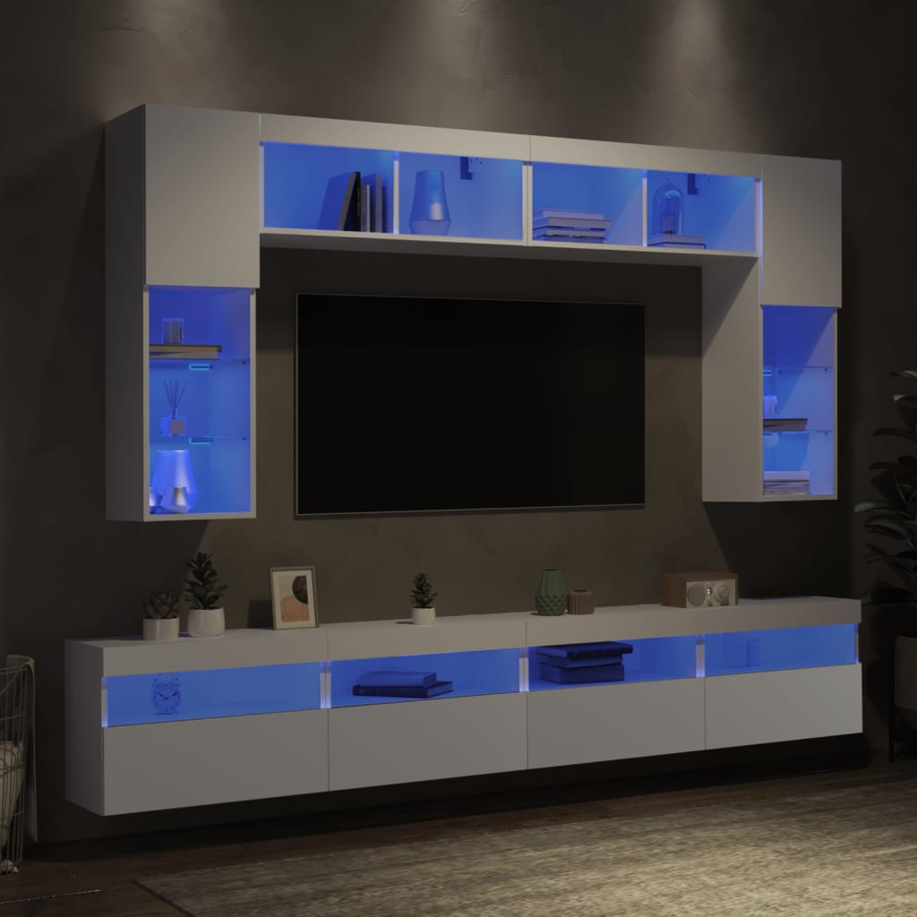 Komplet TV omaric z LED lučkami 8-delni bel