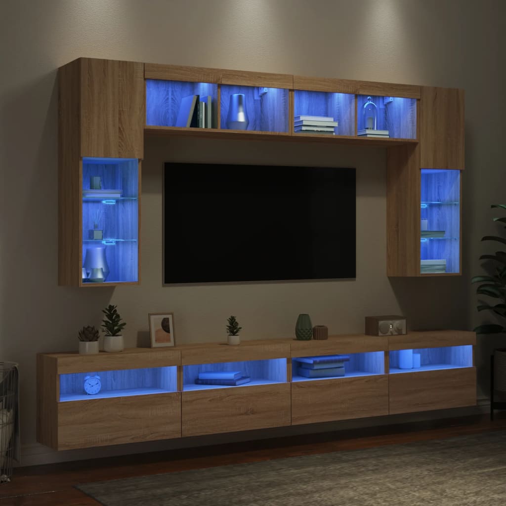 Stenske TV omarice z LED lučkami 8 kosov sonoma hrast