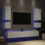Stenske TV omarice z LED lučkami 6 kosov bele