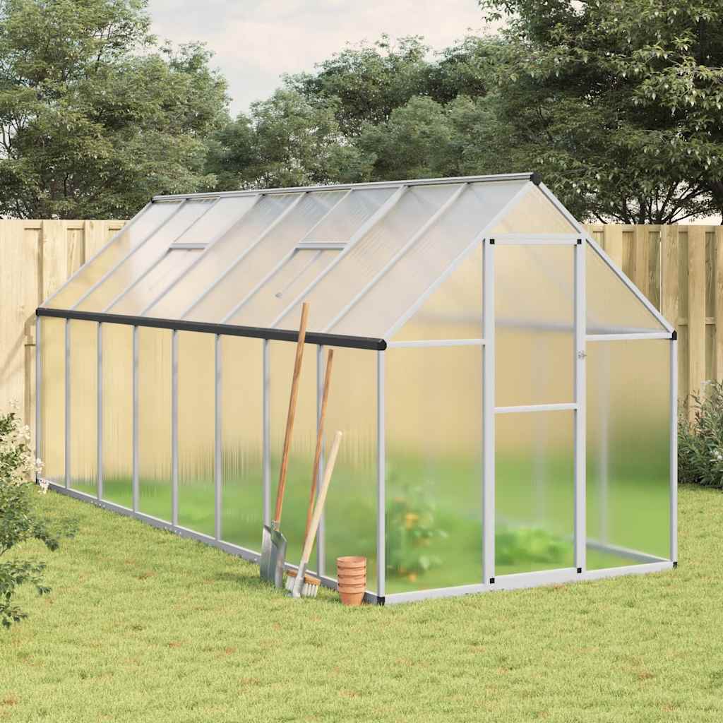 Rastlinjak z okvirjem srebrn 445x169x195 cm aluminij