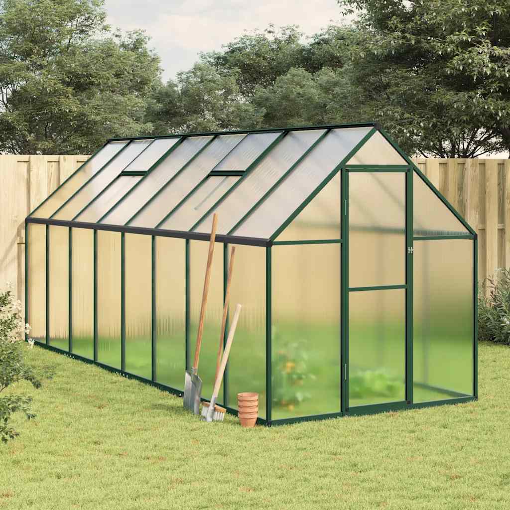 Rastlinjak z okvirjem zelen 445x169x195 cm aluminij