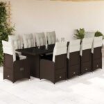 Vrtna bistro garnitura 11-delna z blazinami rjav poli ratan