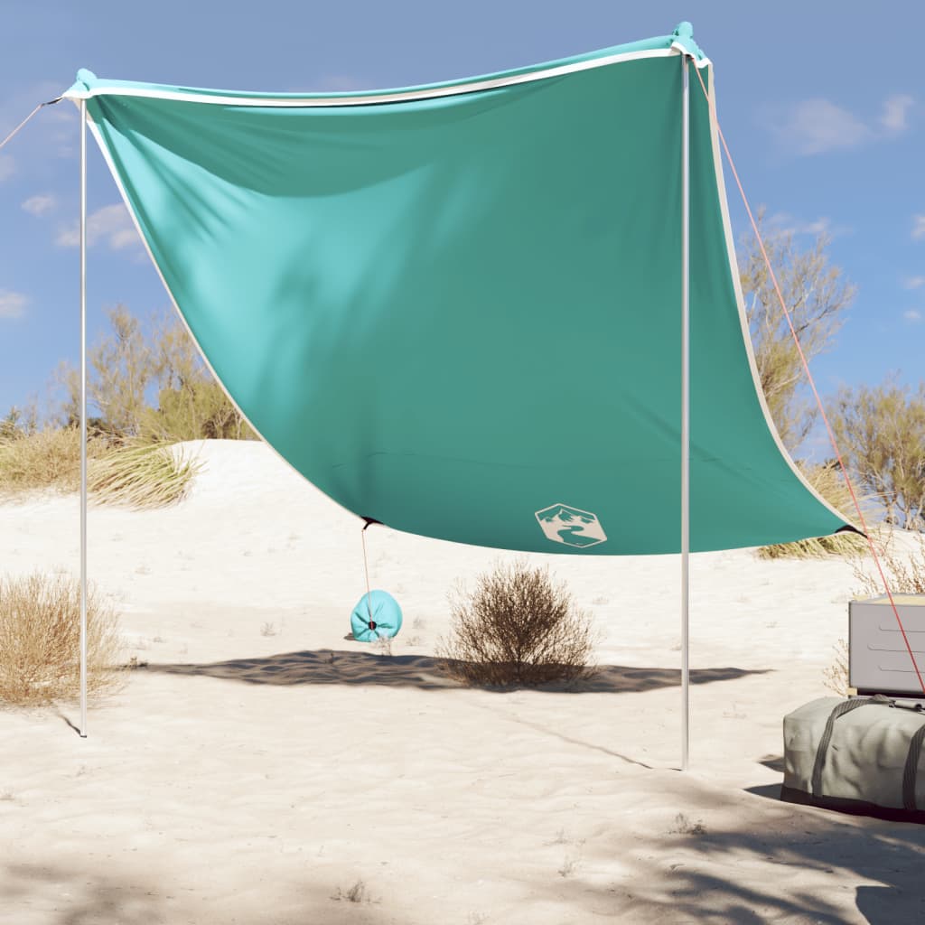 Nadstrešek za plažo s sidrišči iz peska zelena 214×236 cm
