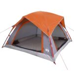 Šotor za kampiranje za 4 osebe siv in oranžen vodoodporen - Image 3