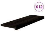 Podloge za stopnice 12 kosov rjave 80x25x2 cm trdna hrastovina - Image 2