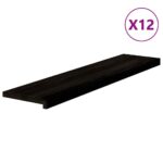 Podloge za stopnice 12 kosov rjave 110x30x2 cm trdna hrastovina - Image 2