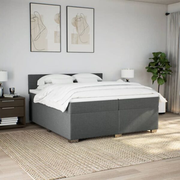 Box spring postelja z vzmetnico temno siva 200x200 cm blago - Image 3