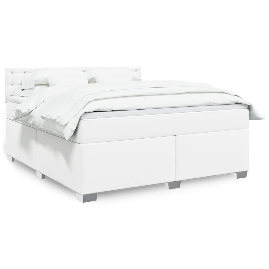 Box spring postelja z vzmetnico bela 180×200 cm umetno usnje