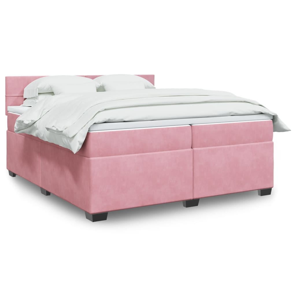 Box spring postelja z vzmetnico roza 200×200 cm žamet