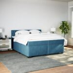 Box spring postelja z vzmetnico modra 200x200 cm žamet - Image 3