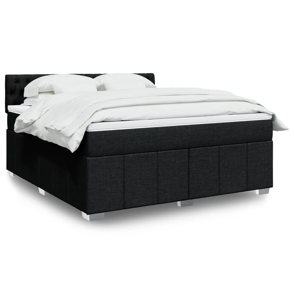 Box spring postelja z vzmetnico črna 180×200 cm blago