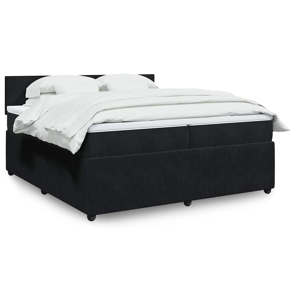 Box spring postelja z vzmetnico črna 200×200 cm žamet