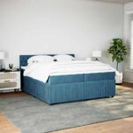 Box spring postelja z vzmetnico modra 200x200 cm žamet - Image 3