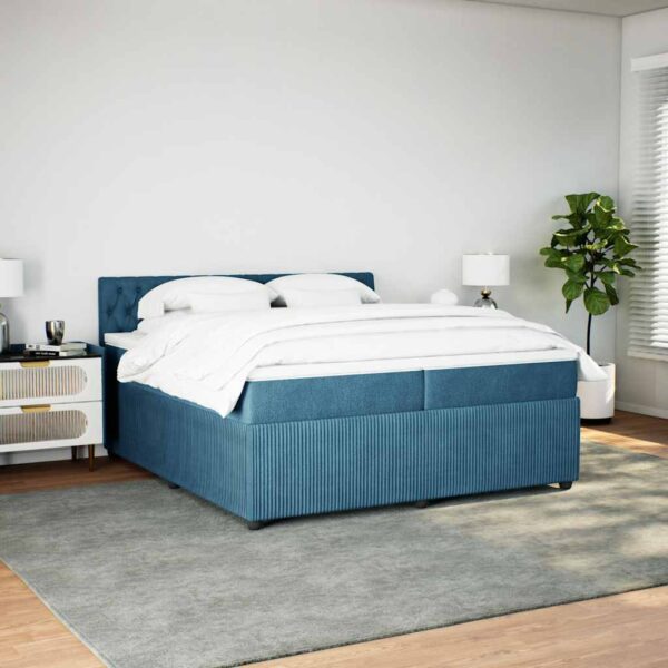 Box spring postelja z vzmetnico modra 200x200 cm žamet - Image 3