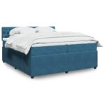 Box spring postelja z vzmetnico modra 200x200 cm žamet