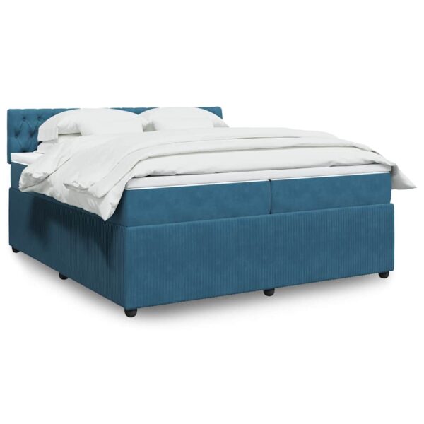 Box spring postelja z vzmetnico modra 200x200 cm žamet