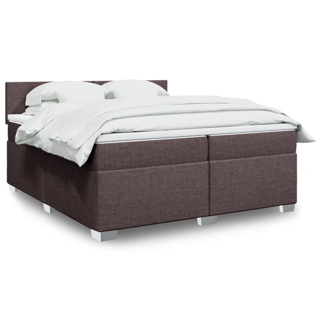 Box spring postelja z vzmetnico temno rjav 200×200 cm blago