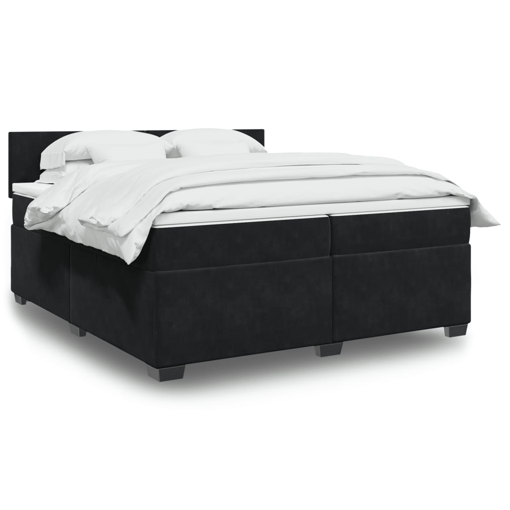 Box spring postelja z vzmetnico črna 200×200 cm žamet