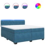 Box spring postelja z vzmetnico modra 200x200 cm žamet - Image 2