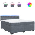 Box spring postelja z vzmetnico temno siva 200x200 cm žamet - Image 2