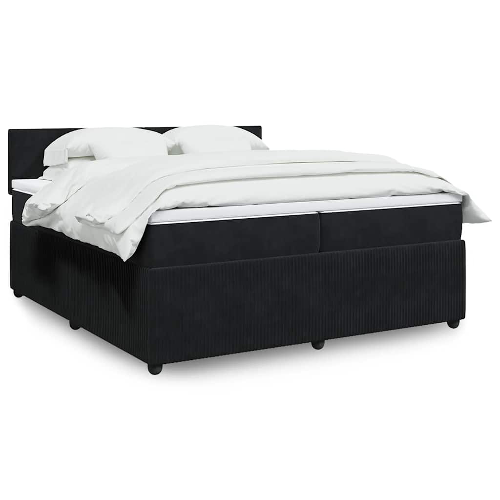 Box spring postelja z vzmetnico črna 200×200 cm žamet
