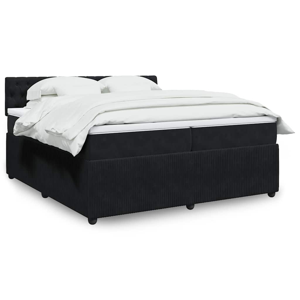 Box spring postelja z vzmetnico črna 200×200 cm žamet