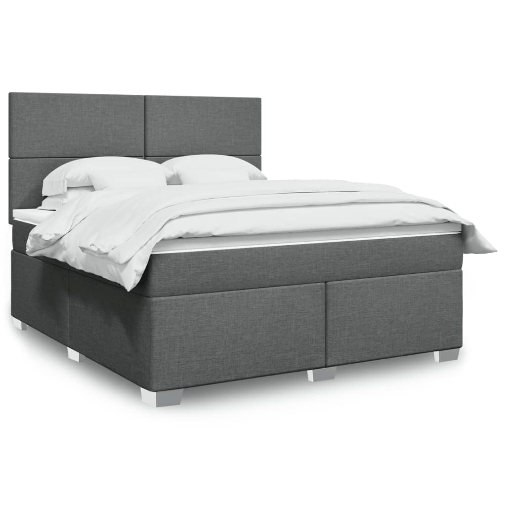 Box spring postelja z vzmetnico temno siva 180×200 cm blago