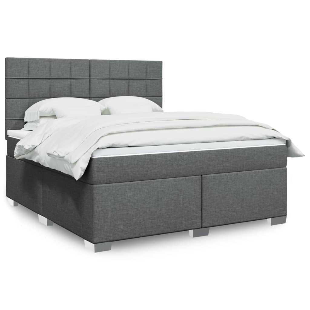 Box spring postelja z vzmetnico temno siva 180×200 cm blago