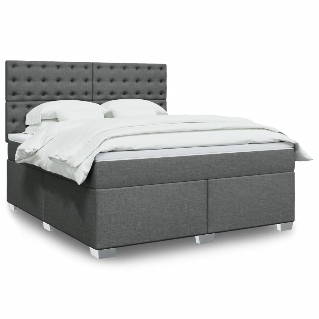 Box spring postelja z vzmetnico temno siva 180×200 cm blago