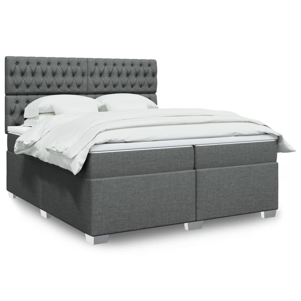 Box spring postelja z vzmetnico temno siva 200×200 cm blago