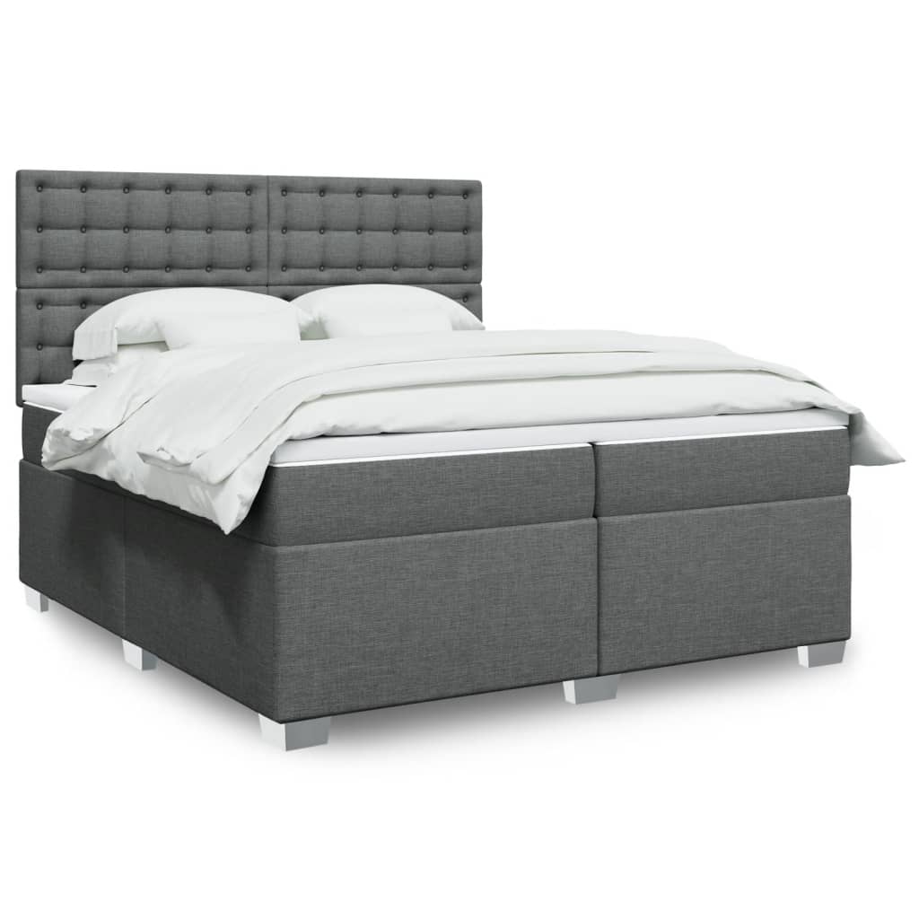 Box spring postelja z vzmetnico temno siva 200×200 cm blago