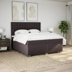 Box spring postelja z vzmetnico temno rjav 200x200 cm blago - Image 3